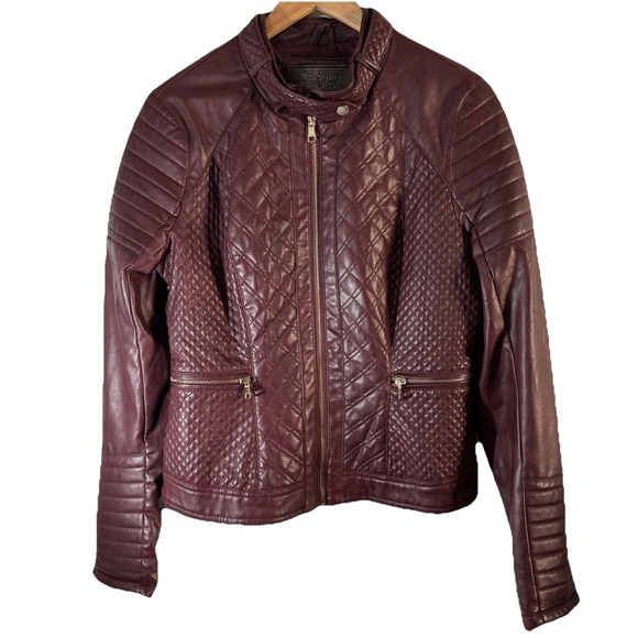 Cavalini Jackets & Blazers - Ci Sono Cavalini Women Jacket Faux Leather Quilted Full Zip-Up Burgundy Size M